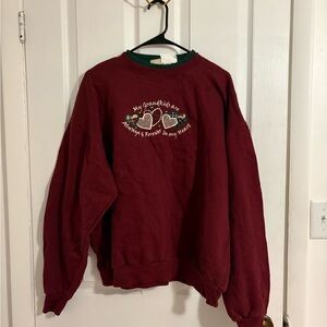 Vintage Maroon Crewneck Sweater with Heart Embroidery